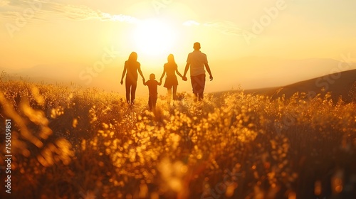 Family Walk at Sunset in the Desert, To convey a sense of unity, adventure and joy in the outdoors, perfect for travel, family, and nature-related