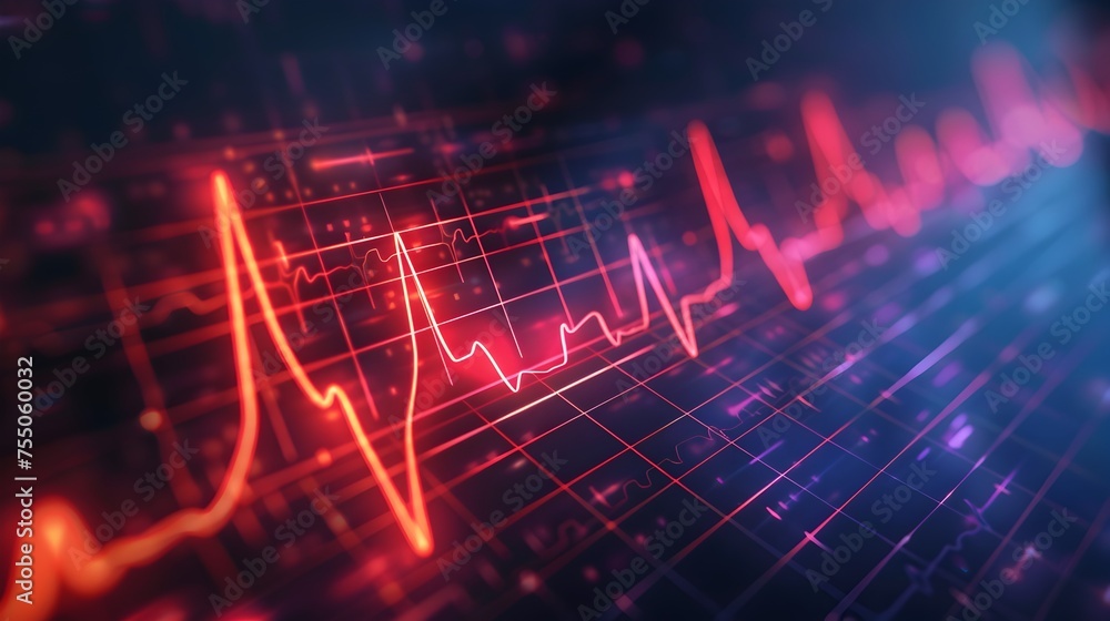 Futuristic ECG Graph with Heart Rate and RPM, To convey the concept of advanced medical monitoring and healthcare technology through a visually