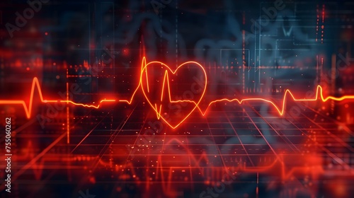Heartbeat in a Digital World, To convey the intersection of healthcare and technology through a visually striking representation of a heartbeat in a