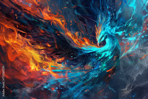 A fusion of fire and water--waves of molten lava crash against cool cerulean currents.