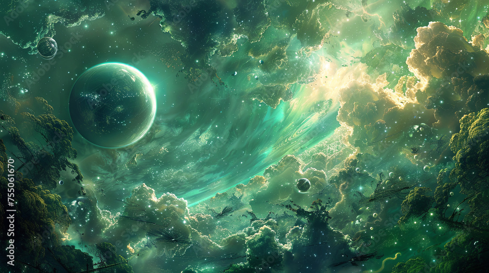 Fototapeta premium Spiritual life concept with space, moon and heavenly lights