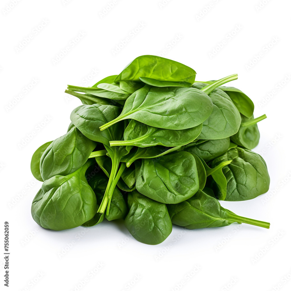 spinach on a white background сreated with Generative Ai spinach on a white background сreated with Generative Ai