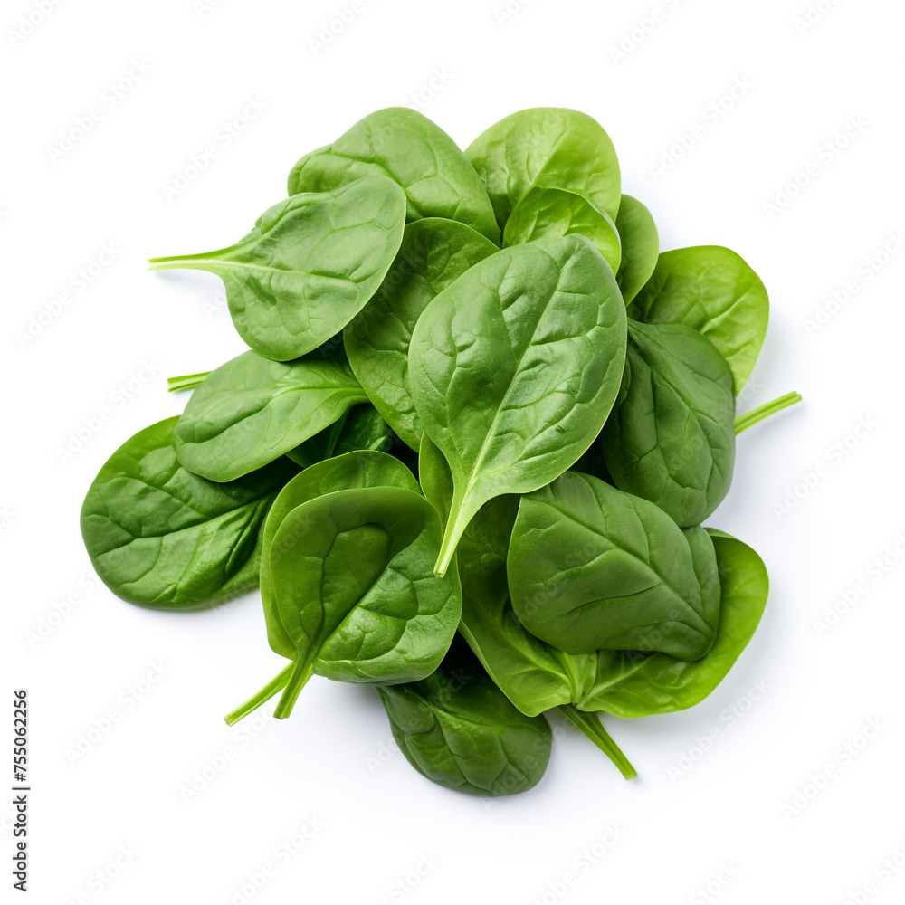 spinach on a white background сreated with Generative Ai spinach on a white background сreated with Generative Ai