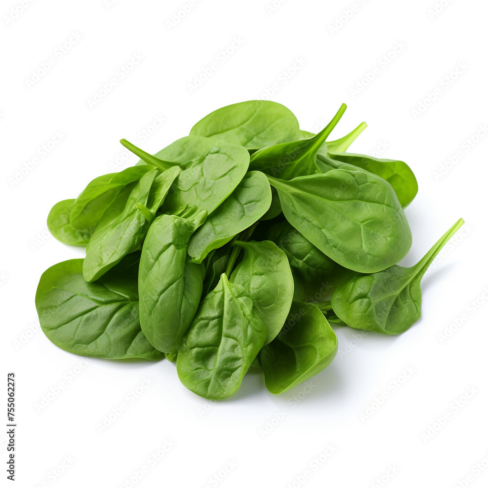 spinach on a white background сreated with Generative Ai spinach on a white background сreated with Generative Ai