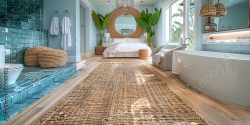 Beautiful interior view of a room at Coastal retreat. photo