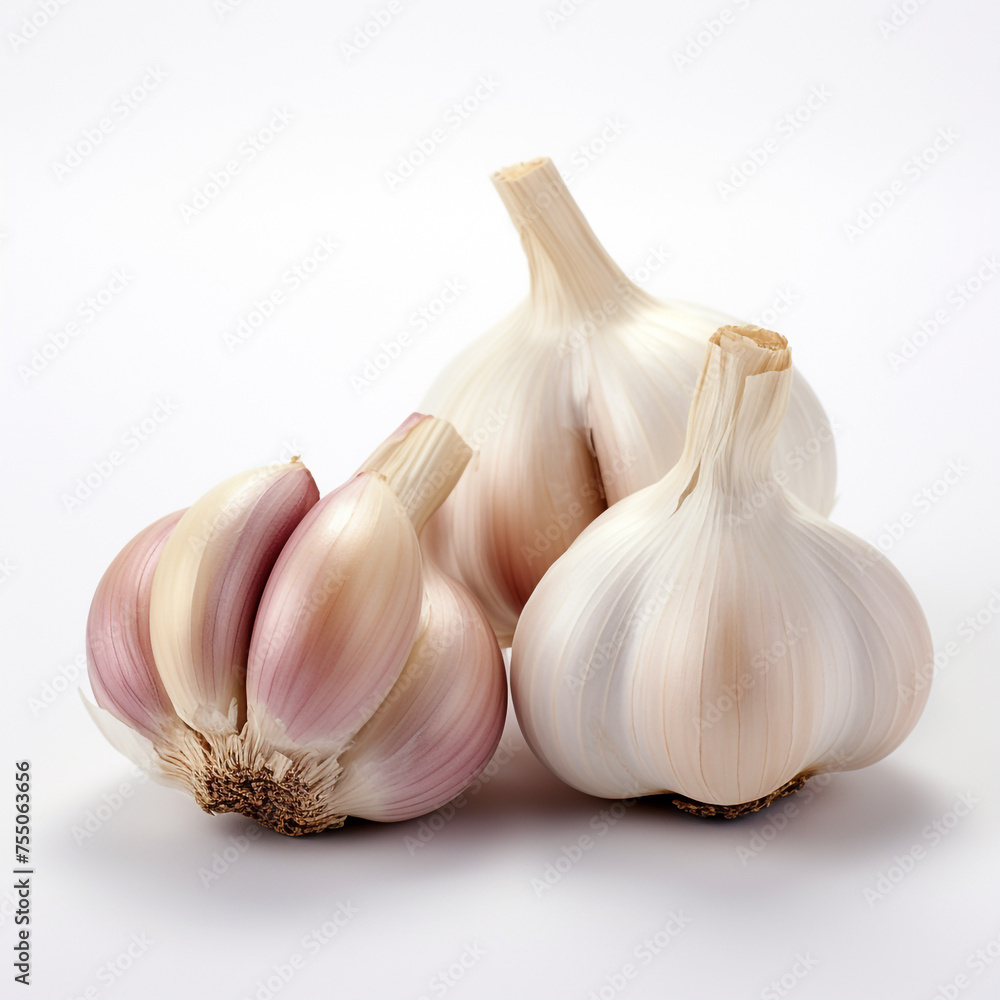Obraz premium Garlic on a white background сreated with Generative Ai