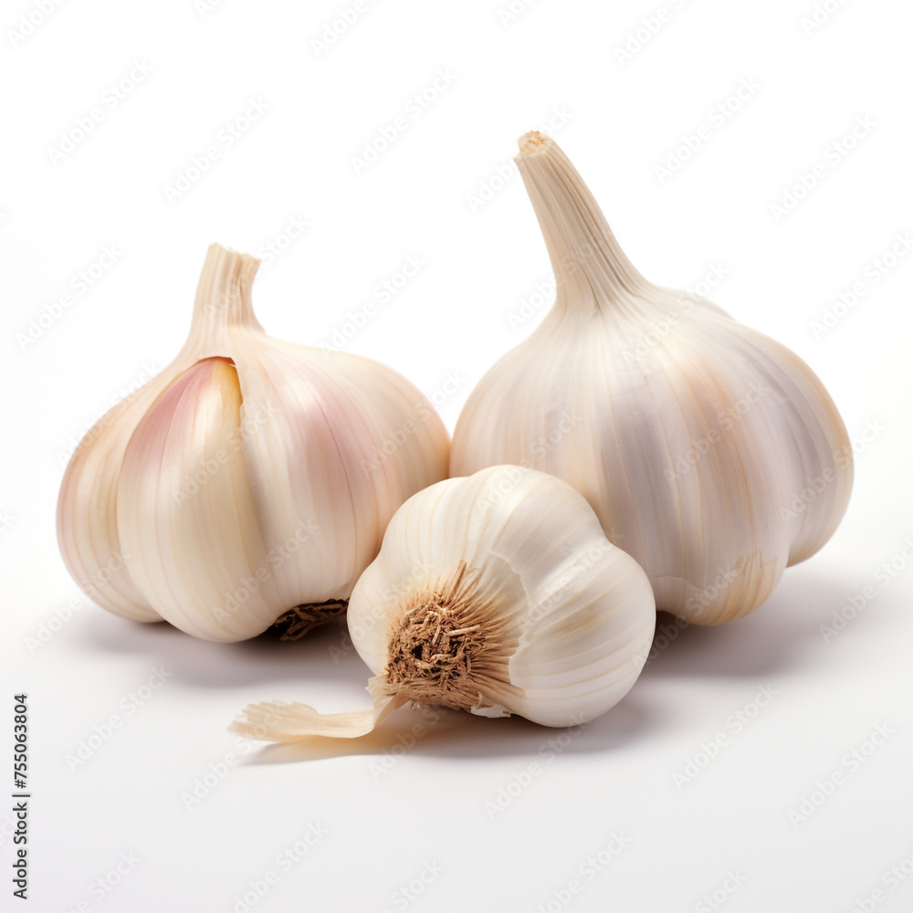 Fototapeta premium Garlic on a white background сreated with Generative Ai