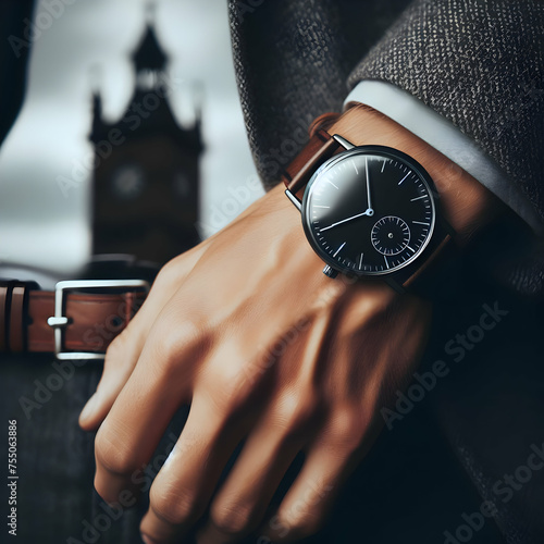 watch in the hand watch, hand, time, clock, wrist, business, wristwatch, woman, ring, finger, arm, hands, gold, fashion, people, late, businessman, wedding,Ai generated 