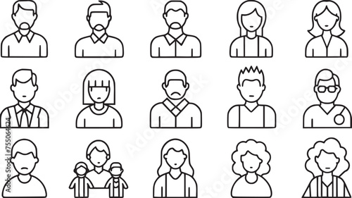 Man vector icons set and  family types structures. Editable vector stroke.