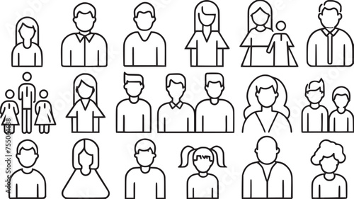 Man vector icons set and  family types structures. Editable vector stroke.