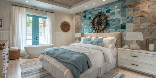 Beautiful interior view of a room at Coastal retreat. photo