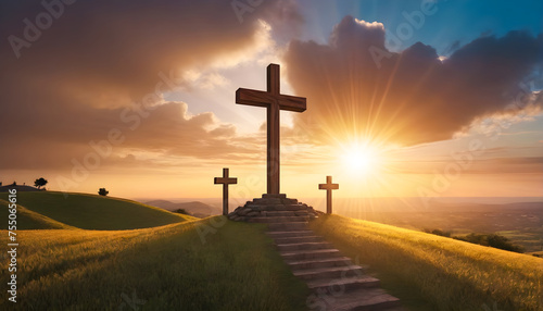 Good Friday Crucifixion And Resurrection of Jesus at Sunrise 