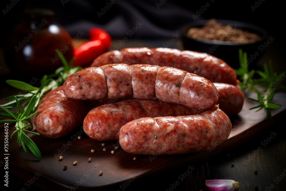 Pinkish Raw sausages. Fresh beef pan. Generate Ai