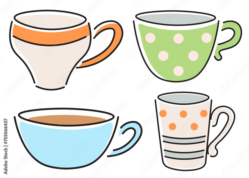 set of color cups in flat style in vector. template for greeting card design sticker poster set of color cups in flat style in vector. template for greeting card design sticker poster