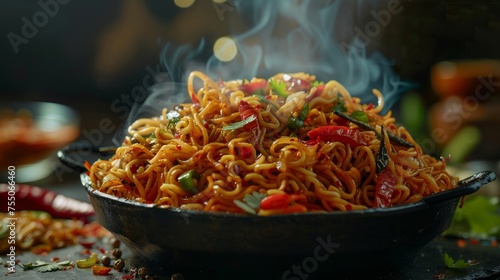 tasty hot veg chowmin in plate