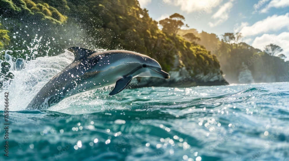 Fototapeta premium pretty dolphin leaps out of the water