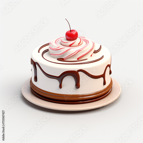 cake, 3D model in minimalism on a white background сreated with Generative Ai