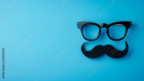 black glasses and mustache on a blue background, father day