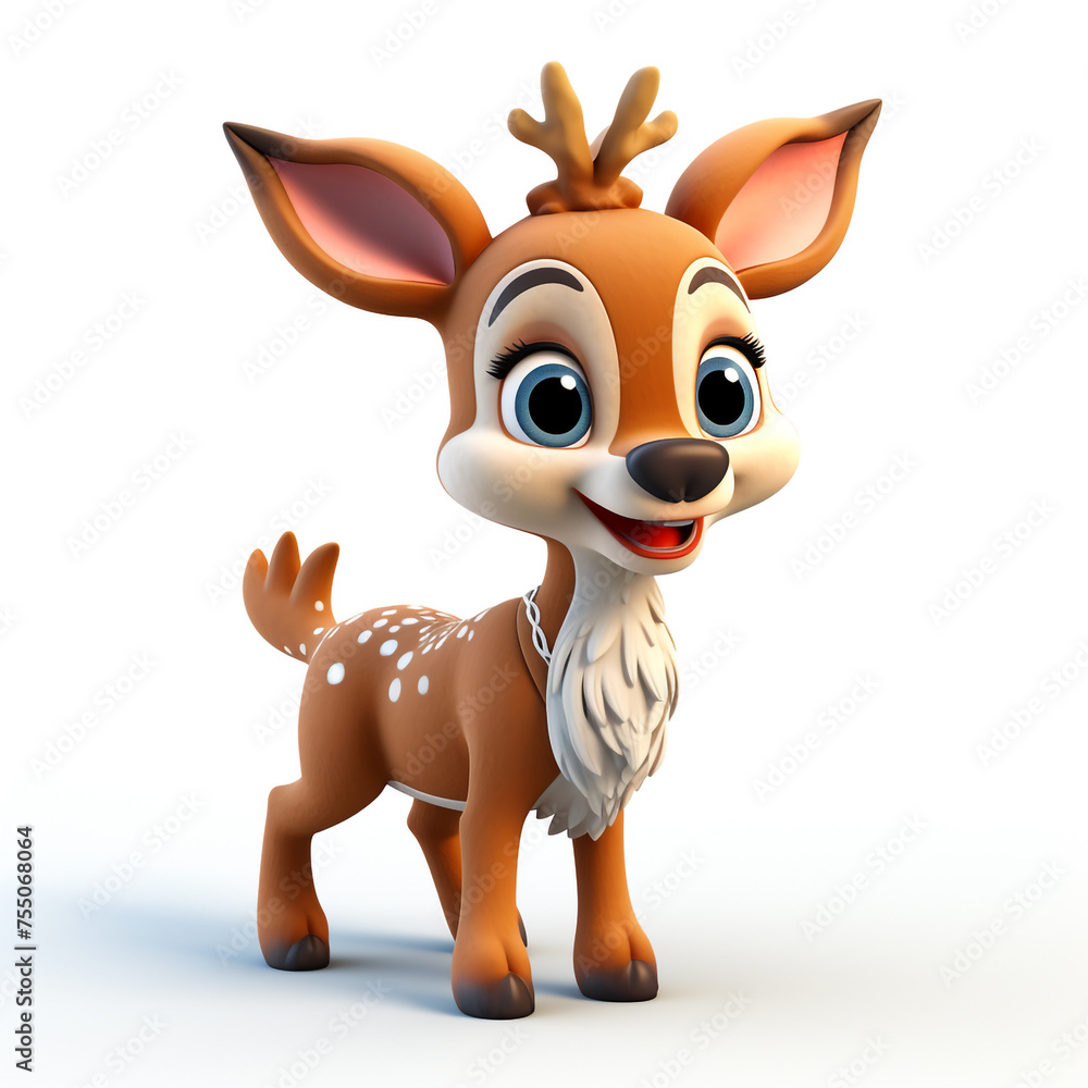New Year's deer on a white background, 3D model сreated with Generative Ai New Year's deer on a white background, 3D model сreated with Generative Ai