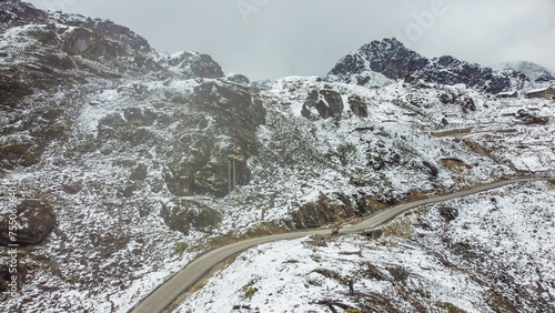 Tawang road to bumla pass in arunachal pradesh in India.Landscape and snow covered mountains of himalayas of arunachal pradesh. photo