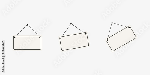 Blank front door signs hanging set vector illustration.