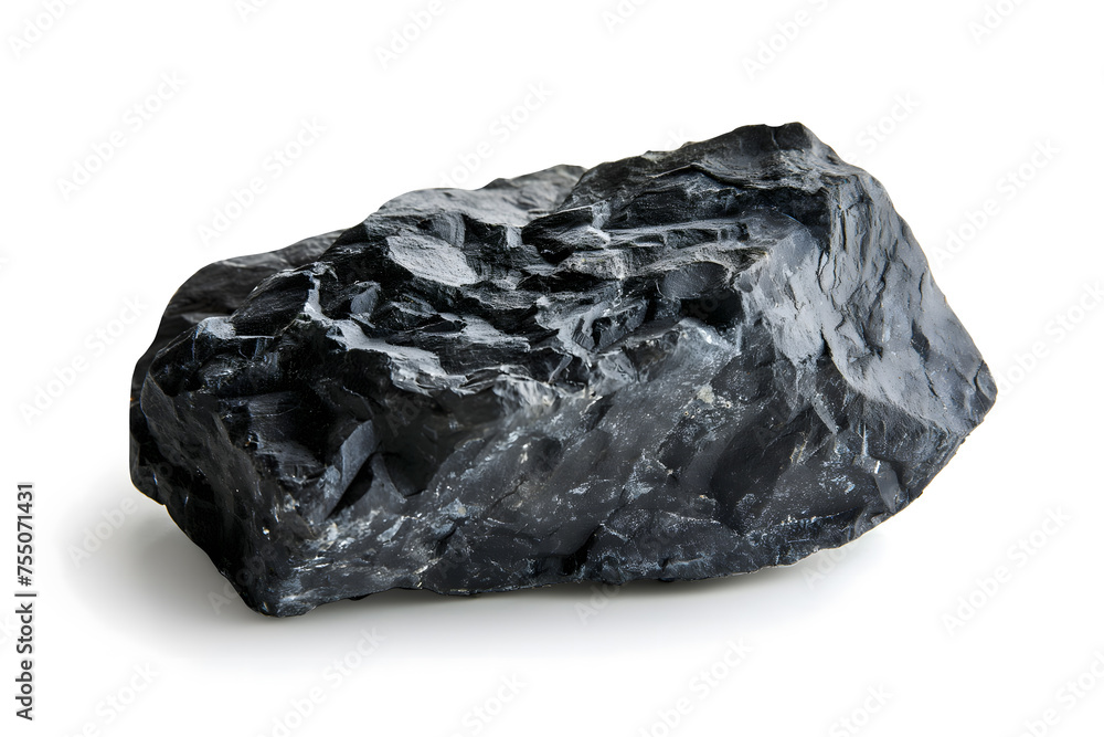 A Striking Isolated Image of a Large Black Obsidian Rock on White Background