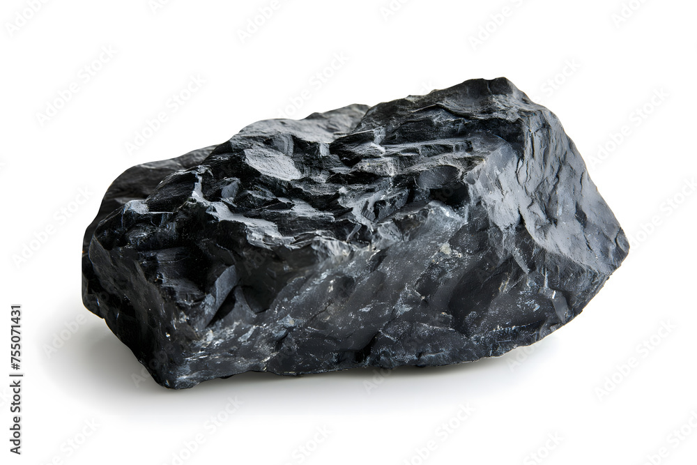 A Striking Isolated Image of a Large Black Obsidian Rock on White Background A Striking Isolated Image of a Large Black Obsidian Rock on White Background
