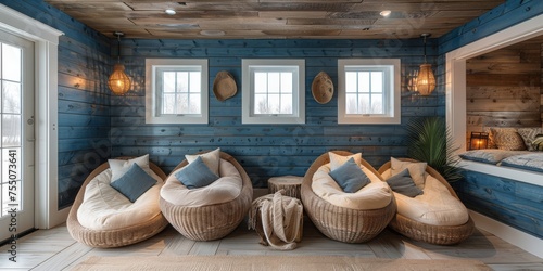 Beautiful interior view of a room at Coastal retreat. photo