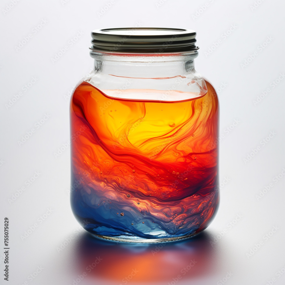 jar with bright liquid on a white background сreated with Generative Ai