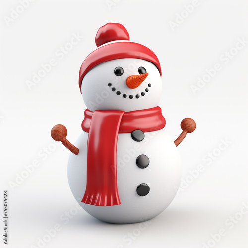 snowman, white background, minimalistic 3D model сreated with Generative Ai