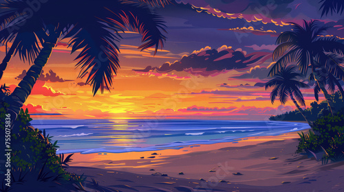Beautiful sunset over tropical beach