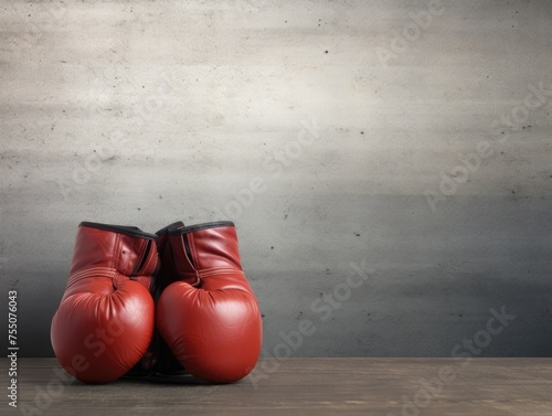 Red Boxing Gloves on Wooden Table © Ангелина