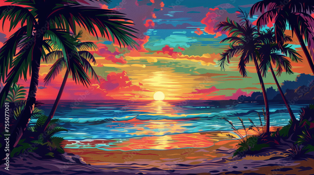 Colorful ocean beach sunrise