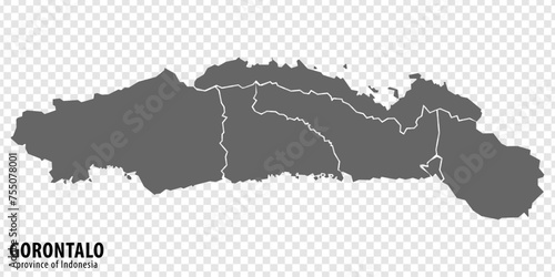 Blank map Gorontalo province of Indonesia. High quality map Gorontalo with municipalities on transparent background for your design. Republic of Indonesia.  EPS10. photo