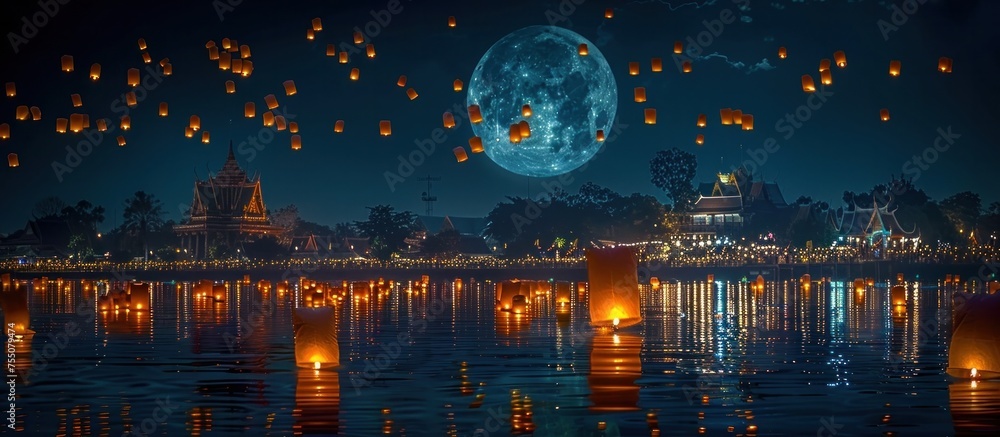 Sukhothai World Heritage Site Glowing in Loy Krathong Festivals Enchanting Atmosphere