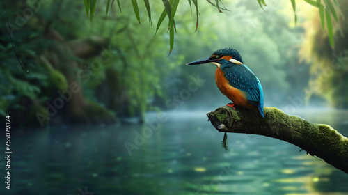 Vibrant kingfisher perched on a branch