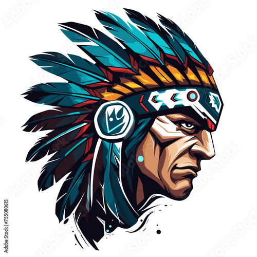 Vector esports logotype Indian warrior on white background, logo Indian warrior, icon Indian warrior, sticker Indian warrior, symbol Indian warrior, emblem Indian warrior, apache