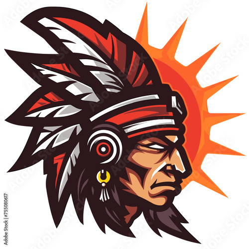 Vector esports logotype Indian warrior on white background, logo Indian warrior, icon Indian warrior, sticker Indian warrior, symbol Indian warrior, emblem Indian warrior, apache
