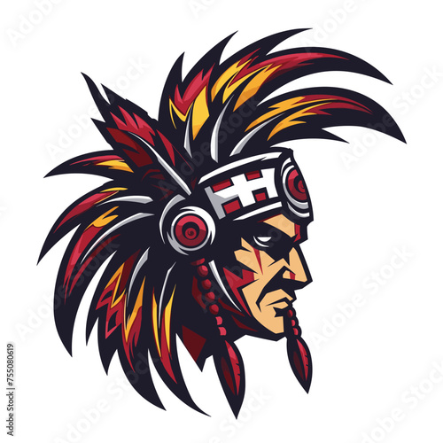 Vector esports logotype Indian warrior on white background, logo Indian warrior, icon Indian warrior, sticker Indian warrior, symbol Indian warrior, emblem Indian warrior, apache