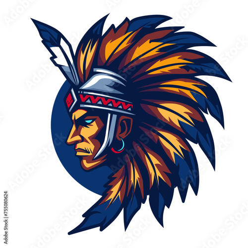 Vector esports logotype Indian warrior on white background, logo Indian warrior, icon Indian warrior, sticker Indian warrior, symbol Indian warrior, emblem Indian warrior, apache