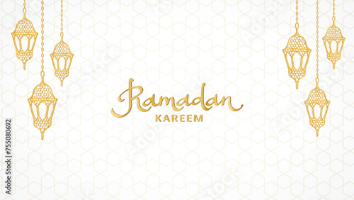 Ramadan golden lanterns decoration. Islamic celebration frame.