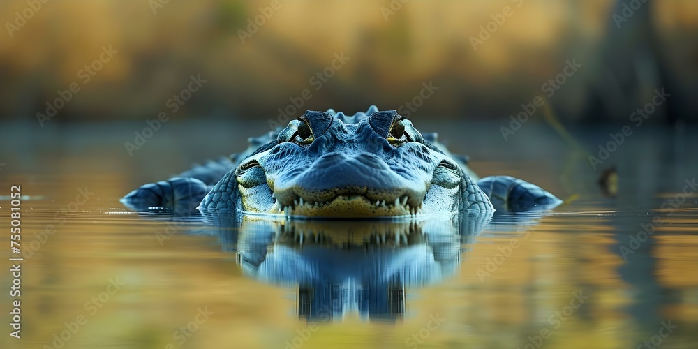 A Peaceful Giant Alligator Rests on the Calm Lake Surface. Concept Wildlife Photography, Nature, Animals, Reptiles, Landscapes