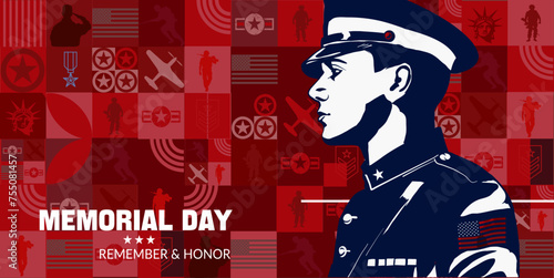 Memorial Day Vector Illustration with US Soldier and Flag	