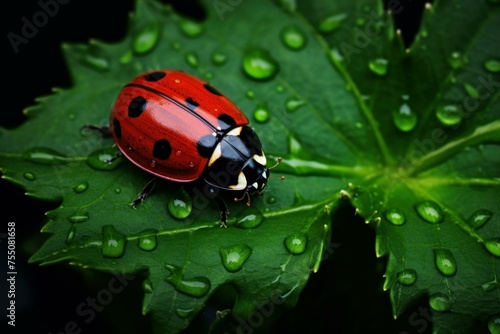 Tiny Red ladybug green leaf nature. Season insect. Generate Ai