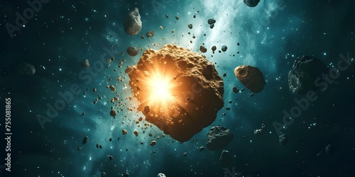Astronomical Threat: Colossal Asteroids on a Collision Course in Outer Space. Concept Astronomy, Asteroids, Collision Course, Outer Space, Threats