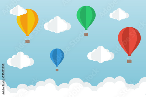Fototapeta Naklejka Na Ścianę i Meble -  Colorful Air Balloons on sky with cloud. Paper art.