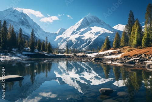 Snowy Peak Lake Isolated on Transparent Background