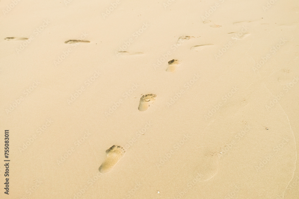 Footprints of human feet on the sand near the water on the beach. Footprints of human feet on the sand near the water on the beach.