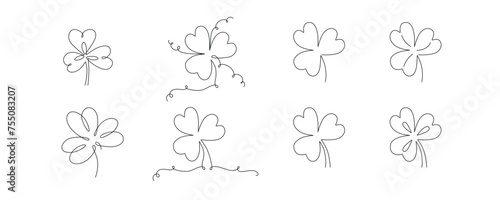 Clover flowers set for Saint Patrick day - good lucky symbol, single line. Vector stock minimalism illustration isolated on white background for design template invitation frame. Editable stroke. photo