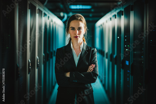 Young successful female business manager in a Technology Data Center.